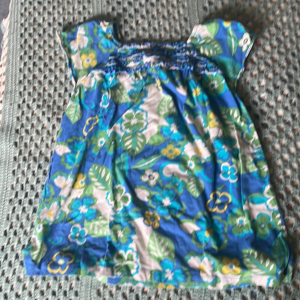 OshKosh B’Gosh Green Blue and Yellow Floral Short Sleeved Top